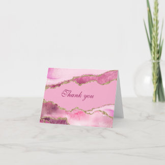 Cartão De Agradecimento Festa de Aniversário Rosa e Dourado Elegante