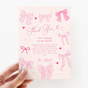 Cartão De Agradecimento Festa de Aniversário Shabby Chic com Laço Rosa