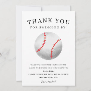 Cartão De Agradecimento Festa de Aniversário Tema de Beisebol para Criança