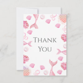 Cartão De Agradecimento Festa de Aniversário Tema Sereia Rosa Coral