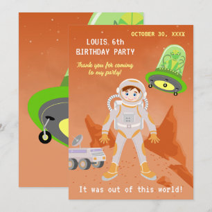 Cartão De Agradecimento Festa de aniversário temática do astronauta de Mar