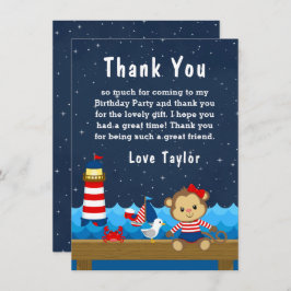 Cartão De Agradecimento Festa de aniversário Vermelha e Marinho de Macaco