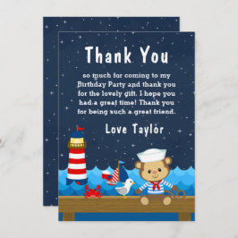 Cartão De Agradecimento Festa de aniversário Vermelho e Marinho de Macaco