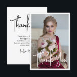 Cartão De Agradecimento Festa de Bat Mitzvah de Aniversário com Foto Simpl<br><div class="desc">Cartão de Agradecimento de Festa de Bat Mitzvah de Aniversário com Foto Simples e Elegante apresenta o texto elegante "Obrigado" em letra cursiva branca na frente com sua mensagem personalizada no verso. Personalize editando o texto nas caixas de texto. Criado por ©Evco Studio www.zazzle.com/store/evcostudio</div>