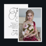 Cartão De Agradecimento Festa de Bat Mitzvah de Aniversário com Foto Simpl<br><div class="desc">Cartão de Agradecimento de Festa de Bat Mitzvah de Aniversário com Foto Simples e Elegante apresenta o texto elegante "Obrigado" em letra cursiva branca na frente com sua mensagem personalizada no verso. Personalize editando o texto nas caixas de texto. Criado por ©Evco Studio www.zazzle.com/store/evcostudio</div>