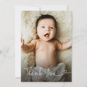Cartão De Agradecimento Festa de Bebê Foto Obrigado Coração Script Obrigad
