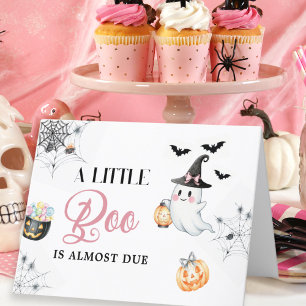 Cartão De Agradecimento Festa de Bebê Little Boo Rosa Abóboras Fantasmas F