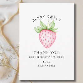Cartão De Agradecimento Festa de Bebê Menina Rosa Doce Fruta
