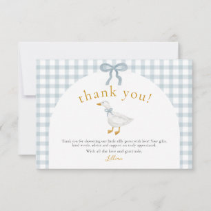 Cartão De Agradecimento Festa de Bebê Silly Goose Blue Gingham Cottagecore