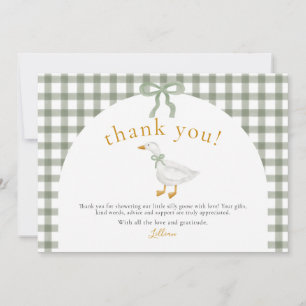 Cartão De Agradecimento Festa de Bebê Silly Goose Green Gingham Cottagecor