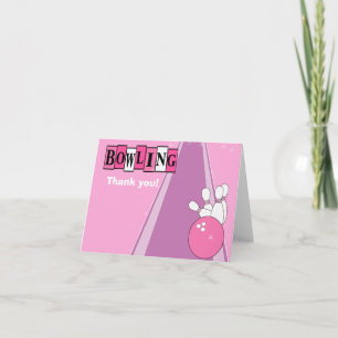 Cartão De Agradecimento Festa de Boliches Rosa Retroativa Dobrada Obrigado
