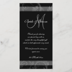 Cartão De Agradecimento Festa de casamento branco preto "obrigado você"