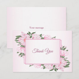 Cartão De Agradecimento Festa de Casamento Elegante com Flores Rosa e Folh