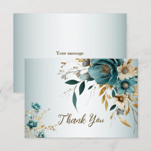 Cartão De Agradecimento Festa de Casamento Turquesa Flor Branca Folhas Dou