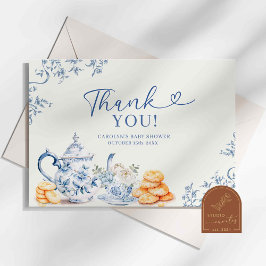 Cartão De Agradecimento Festa de Chá de Bebê em Chinoiserie Dusty Blue