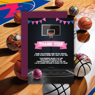 Cartão De Agradecimento Festa de Chá de fraldas de Basquete Rosa