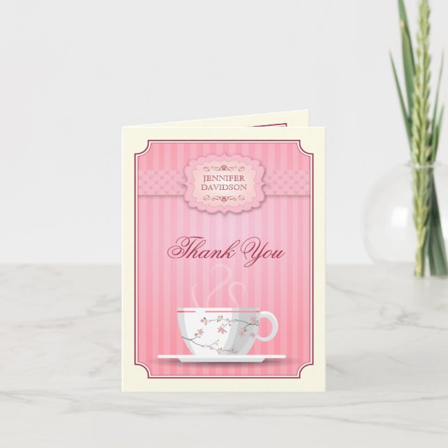 Cartão De Agradecimento Festa de Chá de Noiva Rosa Obrigada (Frente)