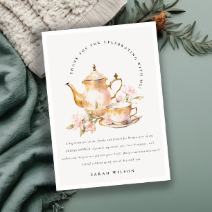 Cartão De Agradecimento Festa de chá Dourada, cor-de-rosa, com Chá de pane