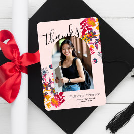 Cartão De Agradecimento Festa de formatura de Fotografia Floral Rosa de Ar