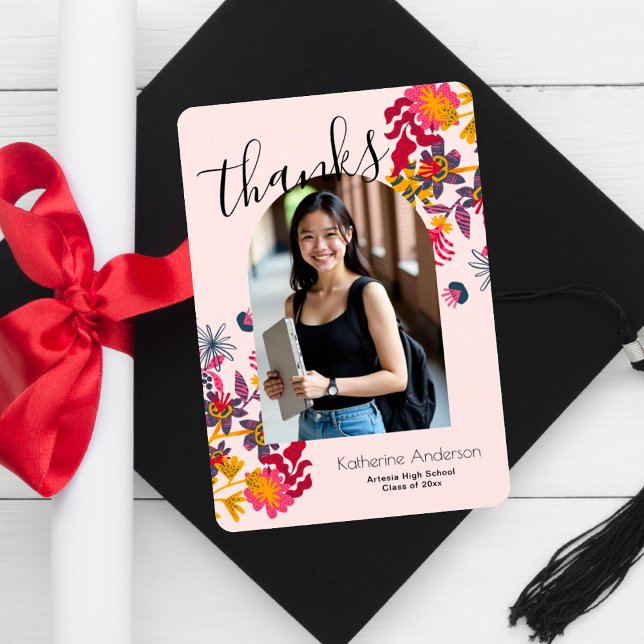 Cartão De Agradecimento Festa de formatura de Fotografia Floral Rosa de Ar (Criador carregado)