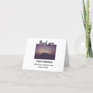 Cartão De Agradecimento Festa de formatura QR branco preto fotográfico clá
