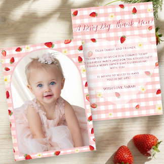 Cartão De Agradecimento Festa de Morango Berry Sweet de 1º Aniversário Fot