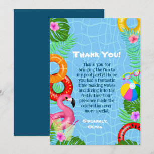 Cartão De Agradecimento Festa de Natação na Piscina Divertida de Aniversár