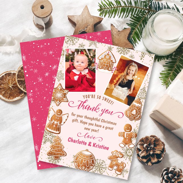 Cartão De Agradecimento Festa de Natal com Neve de Biscoito de Gengibre Ro (Criador carregado)