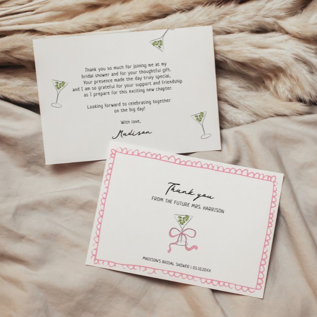 Cartão De Agradecimento Festa de Noiva Desenhada à Mão com Coquetel Martin (Criador carregado)