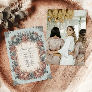 Cartão De Agradecimento Festa de Noiva Foto Antiga em Azul Poeira Estilo A