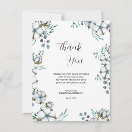 Cartão De Agradecimento Festa de noivado em azul marinho com flores de alg