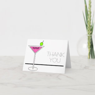 Cartão De Agradecimento Festa de Noivado Pink Martini Cocktail