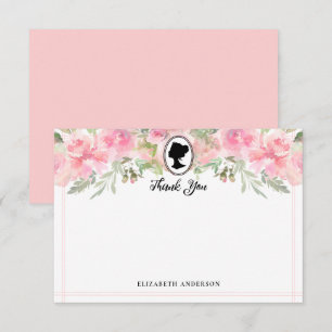 Cartão De Agradecimento Festa de Noivado Regency Floral Rosa Vintage