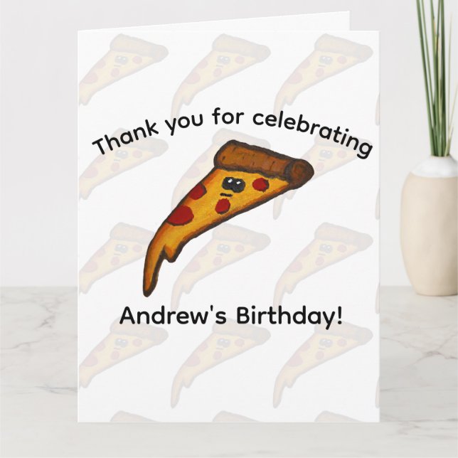 Cartão De Agradecimento Festa de Pizza Obrigado (Frente)
