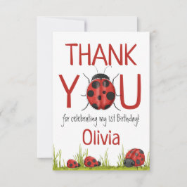 Cartão De Agradecimento Festa de primeiro aniversario Girly Ladybug