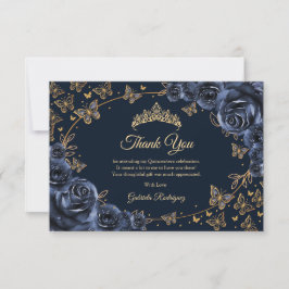 Cartão De Agradecimento Festa de Quinze Anos Navy Dourado