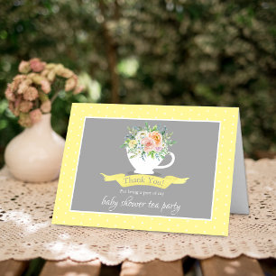 Cartão De Agradecimento Festa de Teacup Chá de fraldas Floral Elegante