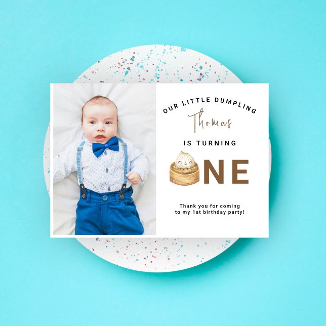 Cartão De Agradecimento Festa de um ano de idade com dumpling chinês aquar (Criador carregado)