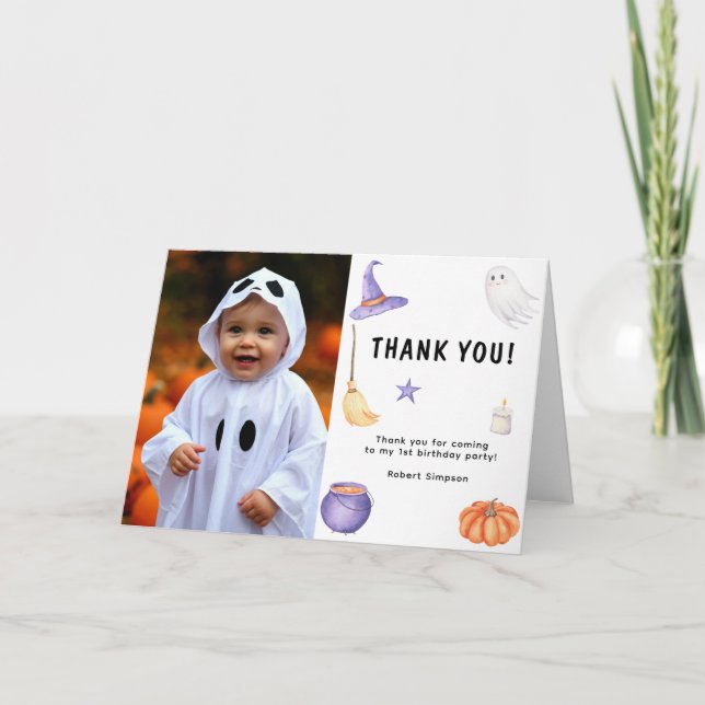 Cartão De Agradecimento Festa de um ano do fantasma aquarela para crianças (Frente)