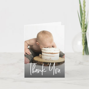 Cartão De Agradecimento Festa de um ano personalizada e fofa com foto e le