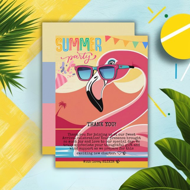 Cartão De Agradecimento Festa de Verão Flamingo Rosa (Criador carregado)