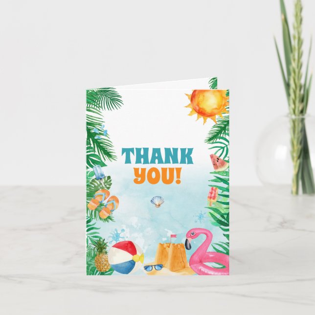 Cartão De Agradecimento Festa de Verão na Praia em Aquarela (Frente)