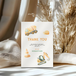 Cartão De Agradecimento Festa do Caminhão de Construção Menino Primeiro An