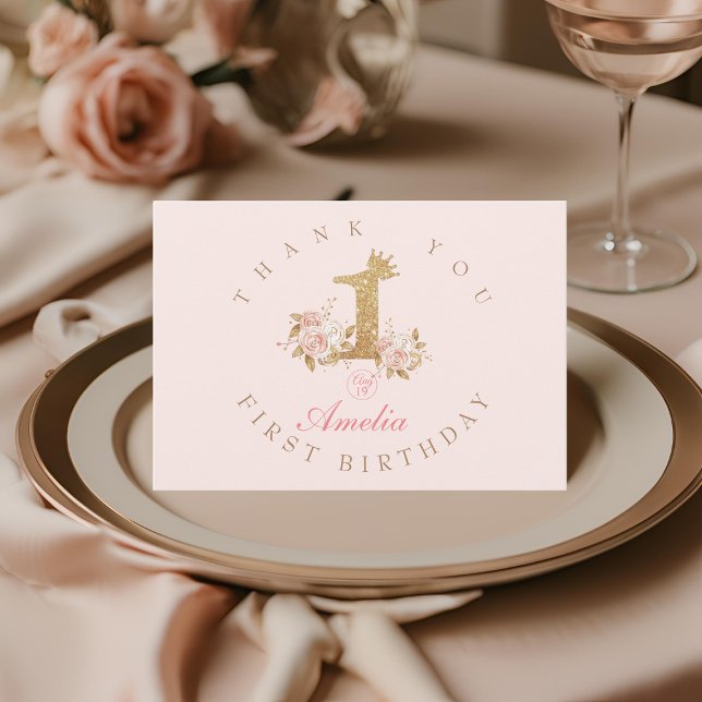 Cartão De Agradecimento Festa Dourada Rosa Brilhante da Princesa primeiro  (Criador carregado)