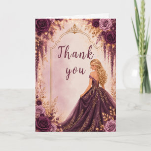 Cartão De Agradecimento Festa Floral de Doçura Deep Plum Sweet Sixteen
