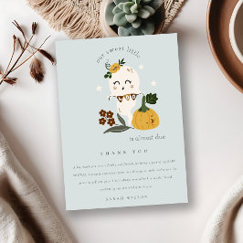 Cartão De Agradecimento Festa infantil do pequeno Boo no Halloween azul