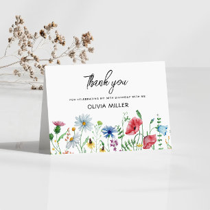 Cartão De Agradecimento Festa no Jardim Flores Silvestres Aniversário