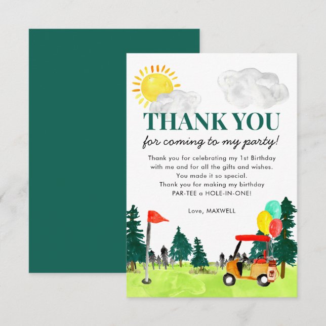 Cartão De Agradecimento Festa Par-tee de Golfe Carrinho de Golfe (Frente/Verso)