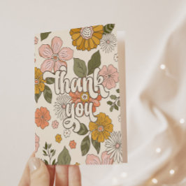 Cartão De Agradecimento Festa Retro Groovy Vintage Floral para Meninas