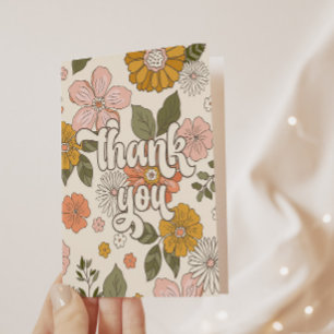 Cartão De Agradecimento Festa Retro Groovy Vintage Floral para Meninas